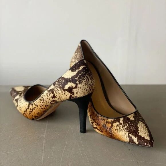 ANTONIO MELANI Brown and Cream Snakeskin Heels with Calf Fur - Picture 1 of 9
